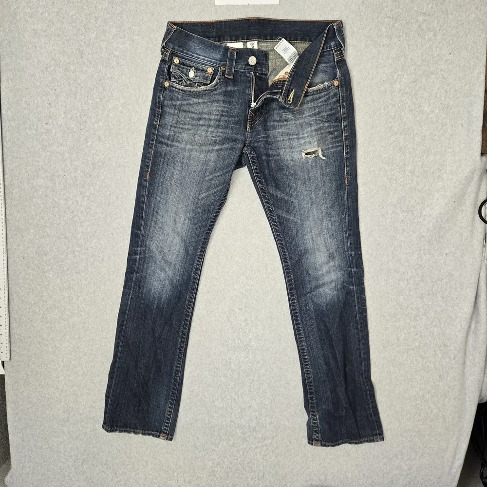 True Religion Men Jeans 30 Blue‎ Denim Straight Old Multi Runstitch Flap Pocket